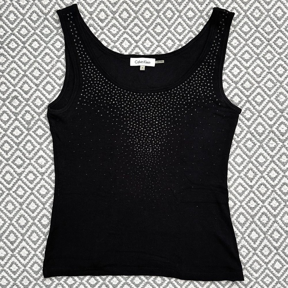 Calvin Klein Soft Ribbed Tank Top with Stud Detail - Size S - Black